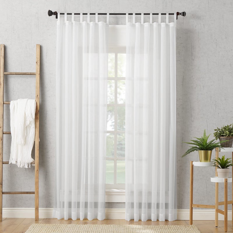 No. 918 Emily Sheer Voile Tab Top Curtain Panel, 59" x 63", White - Image 5